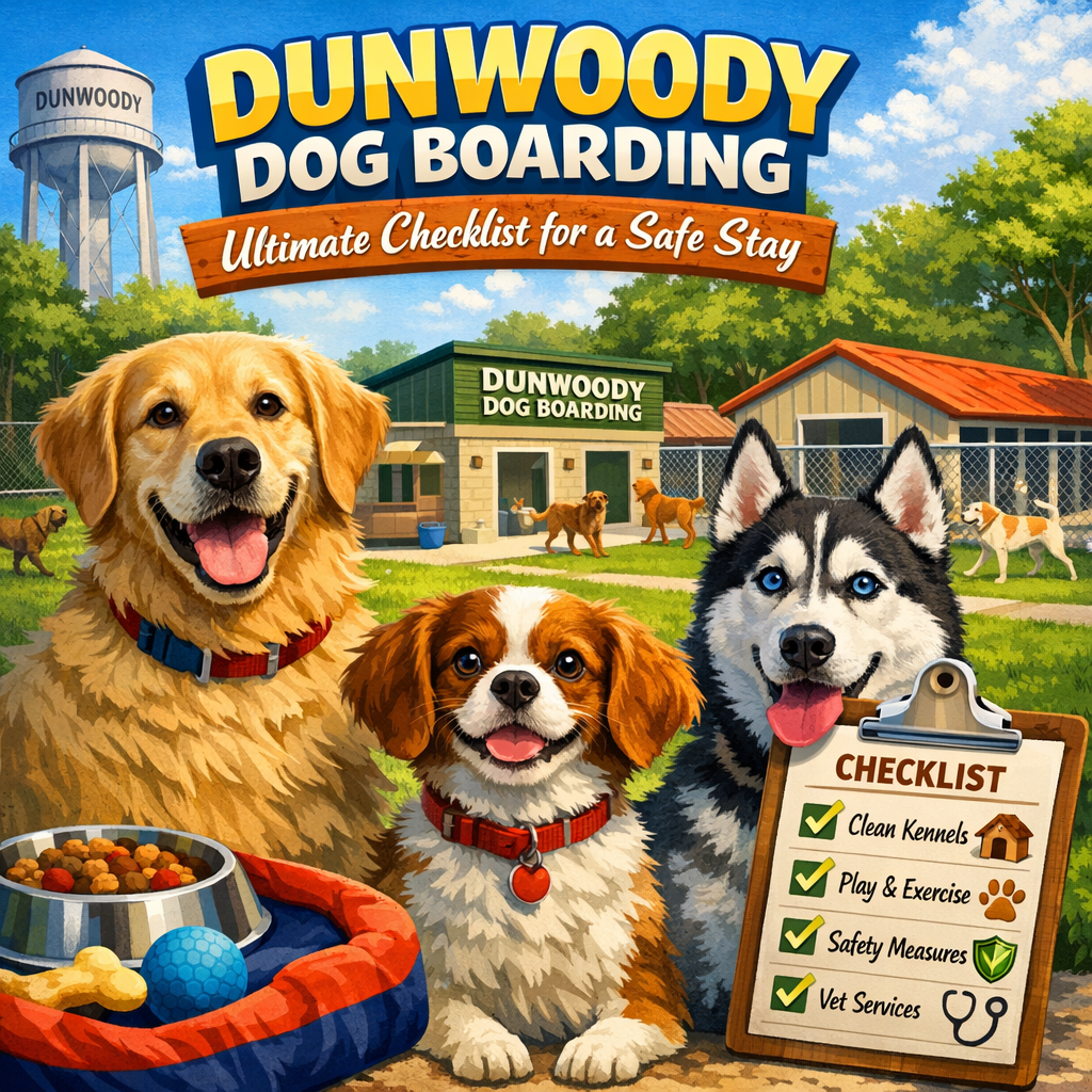A clean and secure Dunwoody dog boarding facility with kennels, play areas, and veterinary services.