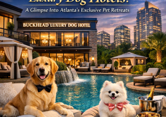 A luxurious dog hotel suite in Buckhead, featuring plush bedding and elegant decor.